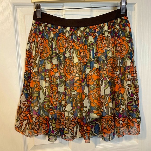 Fossil floral mini skirt w/ pleats, elastic waistband & cream lining sz XS - Picture 1 of 10